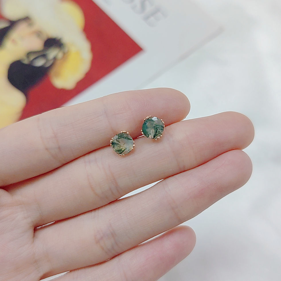 Thumbnail: GEM'S BALLET Unique 1.0Ct 6mm Round Cut Moss Agate Claw Prongs Studs