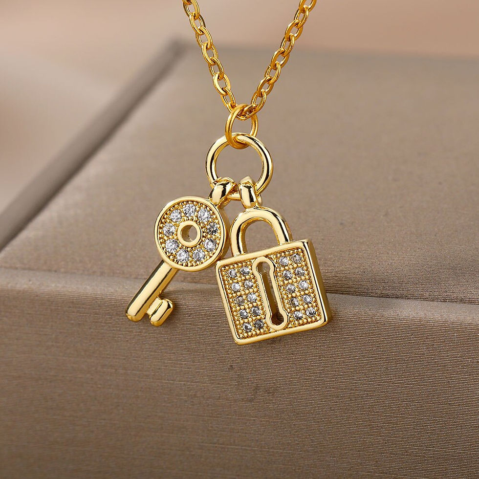 Thumbnail: Zircon Lock Necklaces For Women Stainless Steel Chain Choker Padlock Key