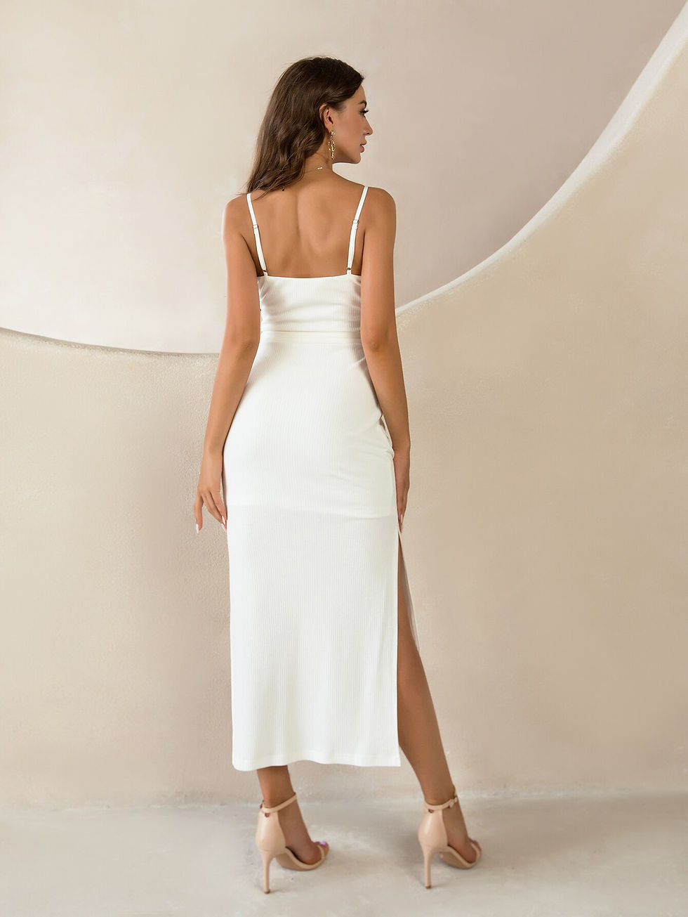 Thumbnail: Angel-fashions Women's Elegant Evening Party Spaghetti Strap Split Thigh Belted