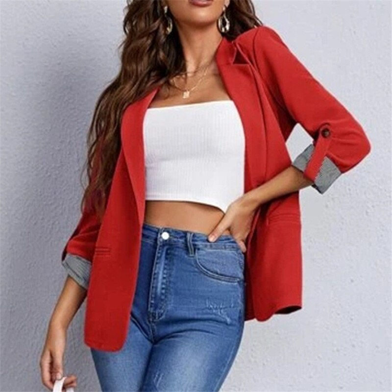 Thumbnail: 2022 Spring Autumn Elegant Notched Collar Long Sleeve Solid Slim Suit Jacket
