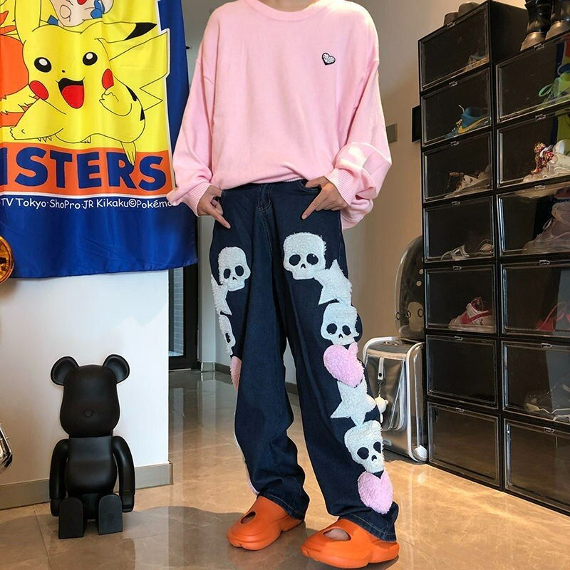Thumbnail: European and American retro street hip-hop embroidery oversized jeans women