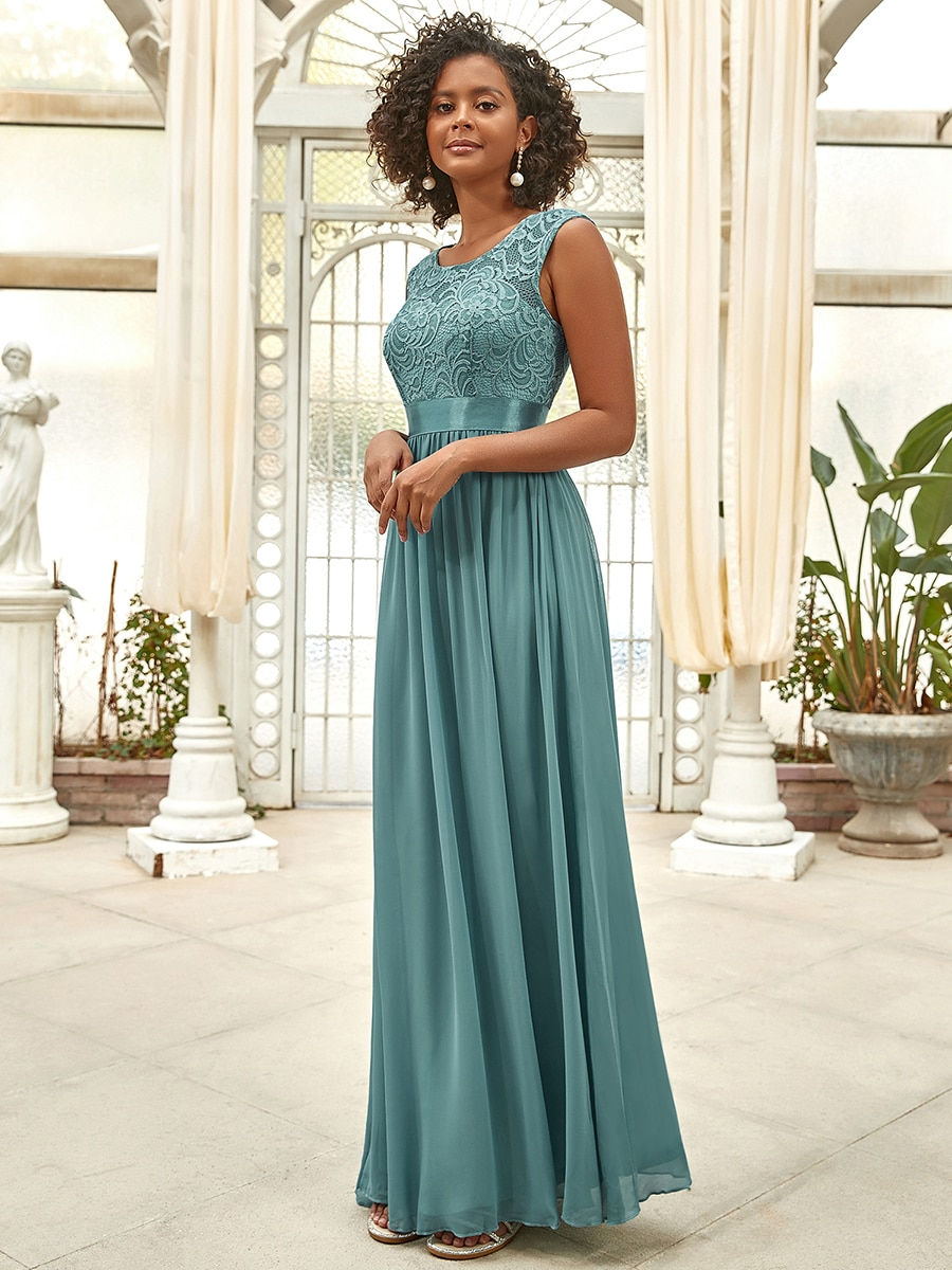 Thumbnail: Ever-Pretty Classic Round Neck Backless Lace Bodice Bridesmaid Dress
