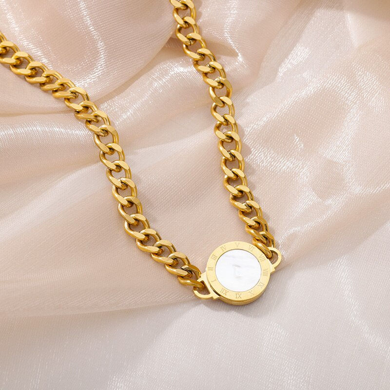 Küçük resim: Fashion Punk Double Layer Thick Clavicle Chain Stainless Steel Gold Color