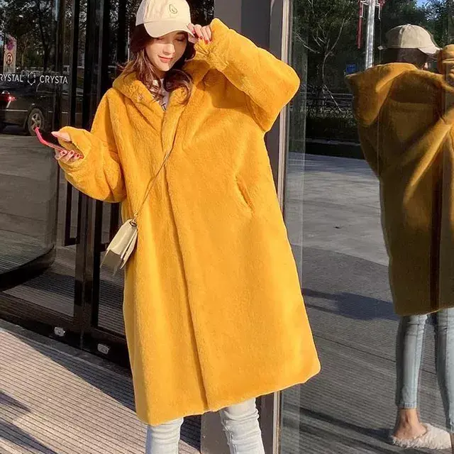 Thumbnail: New Women Winter Faux Fur Coat Hooded Long Fur Coats Thick Warm Female