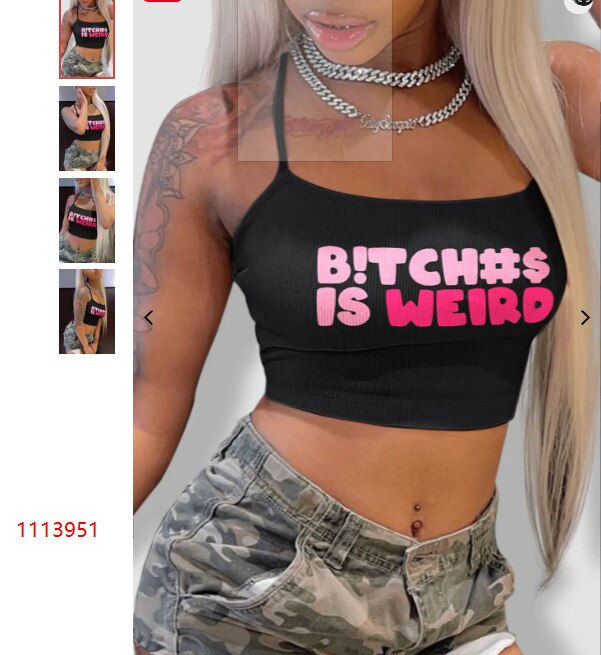 Thumbnail: Echoine Letter Print Crop Top Short Tshirt Women Summer Short Sleeve White
