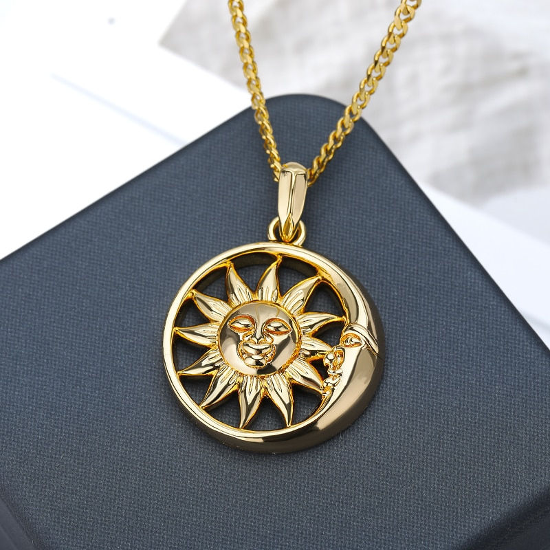 Thumbnail: Sun and Moon Necklace For Women Round Gold Color Sun Necklace Stainless