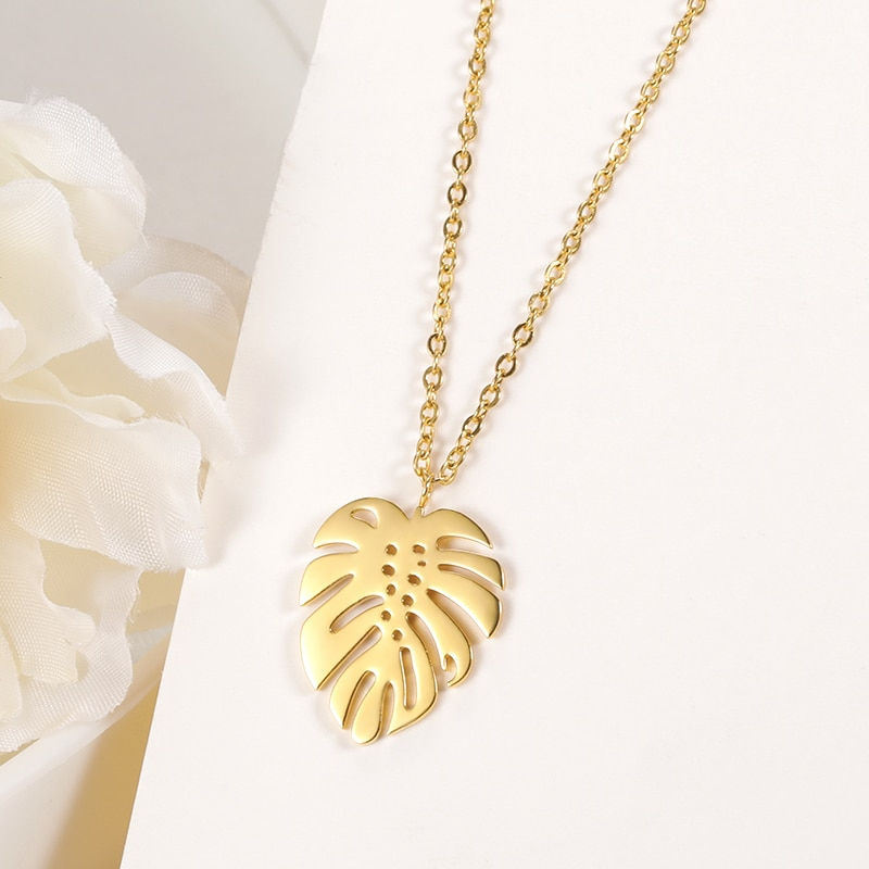 Miniatura: Hawaii Style Summer Collar Stainless Steel Palm Leaf Necklaces For Women