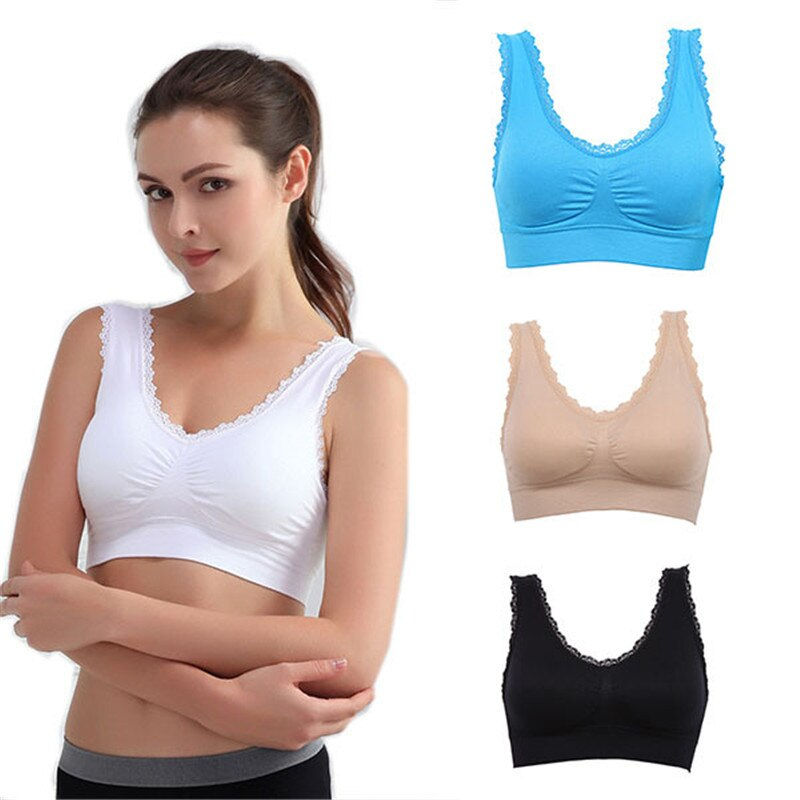 Thumbnail: Women Breathable Bras Solid Bra Seamless Fitness Lace Bra Tops Underwear