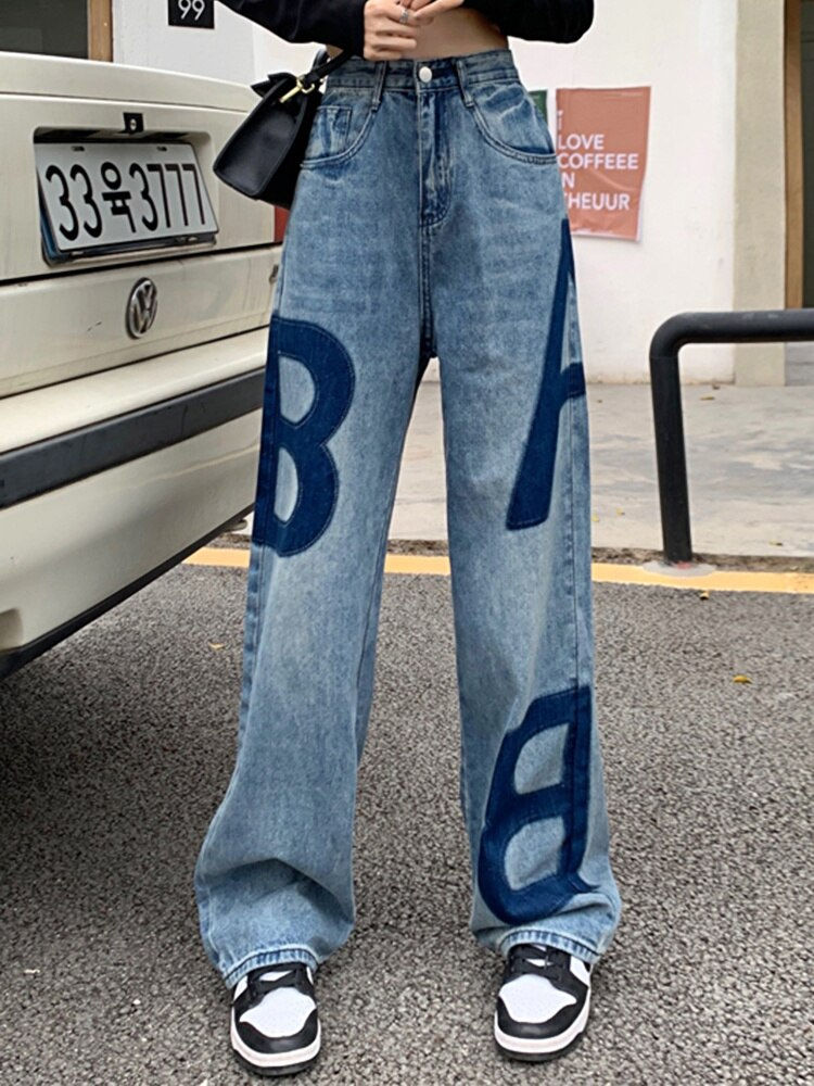 Pikkukuva: REDDACHiC Y2k Jeans Women Graphic Pink Casual Pants Straight Wide Leg