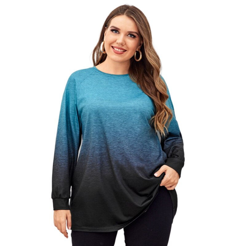 Thumbnail: Plus Size Women's Gradient Long Sleeve T-Shirt Round Neck Loose Autumn Tee