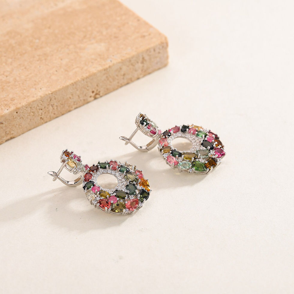 Thumbnail: GEM'S BALLET Fan Style Earrings Multicolor Natural Tourmaline Gemstone Drop