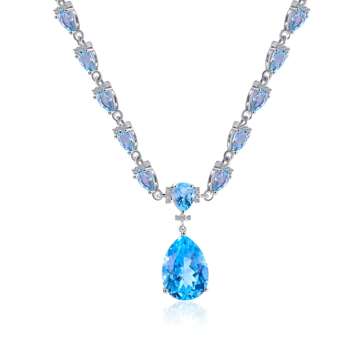 GEM'S BALLET Birthstone Necklace Natural Sky Blue Topaz Bridal Necklace in 925