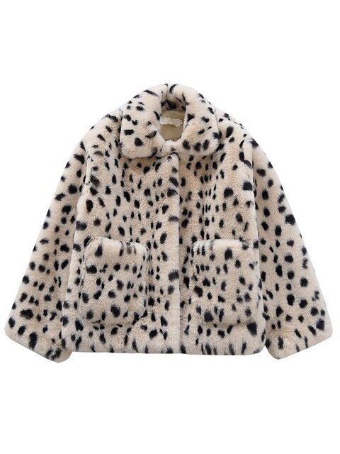 JMPRS Winter Leopard Furry Coats Women Loose Warm Faux Fur Ladies Short