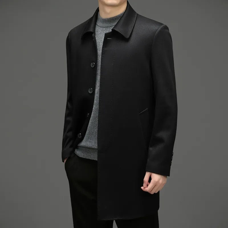Thumbnail: 2023New Quality Wool Coat Men Solid Turn Down Collar Mens Long Coats Smart