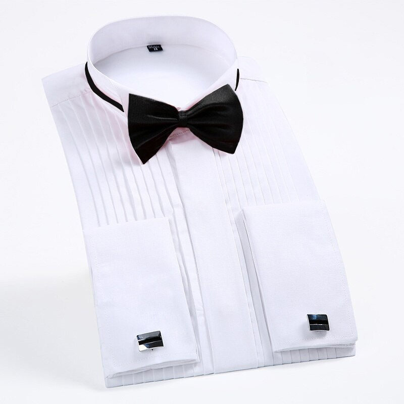Thumbnail: Classic Wined Collar Dress hMen's Wingtip Tuxedo Formal Shirts wit Red Black