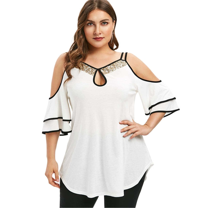 Thumbnail: Loose Plus Size Women Tunic Top Street Wear Off Shoulder Oversized Baggy Tee