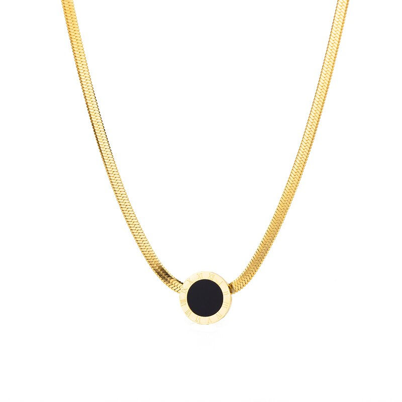 Minijatura: Black Round Pendant Necklace For Women Double Layer Stainless Steel Necklaces