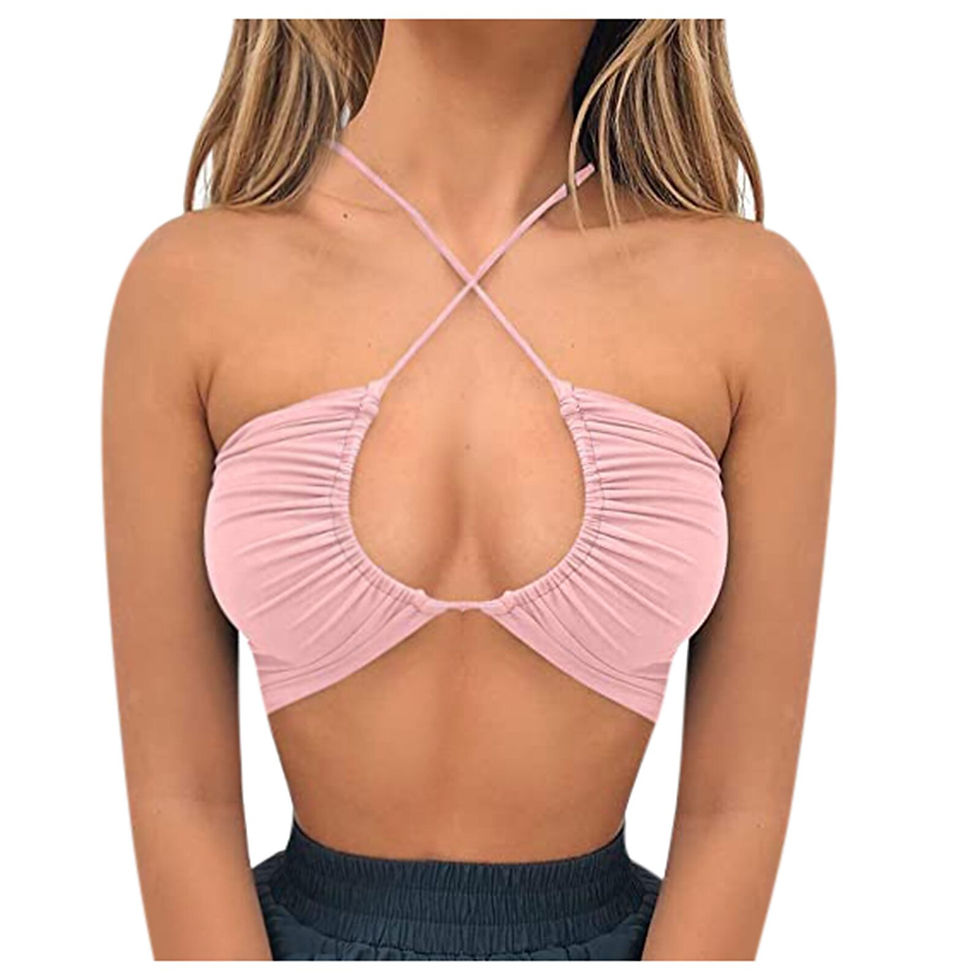 Thumbnail: Top Vest Point Woman Women's Gorgeous Criss Cross Lace Up Sling Basic Bow Tie