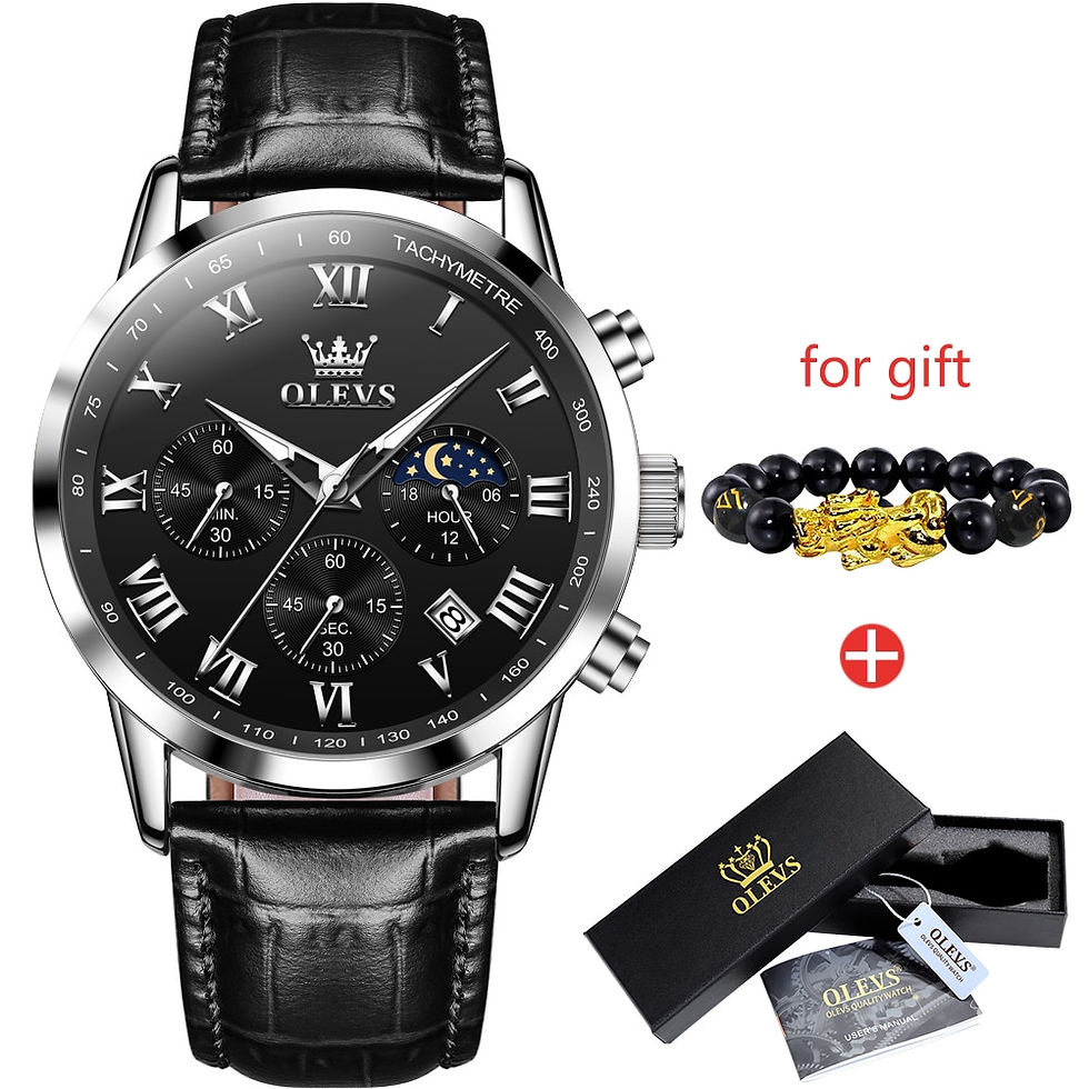 Thumbnail: OLEVS Men's Watches Brown Leather Classic Analog Quartz Watch for Man 3ATM