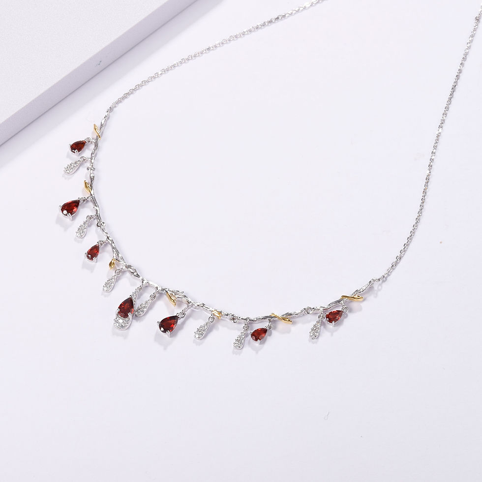 थंबनेल: GEM'S BALLET 925 Sterling Silver Handmade Flower Bud Gemstone Necklace