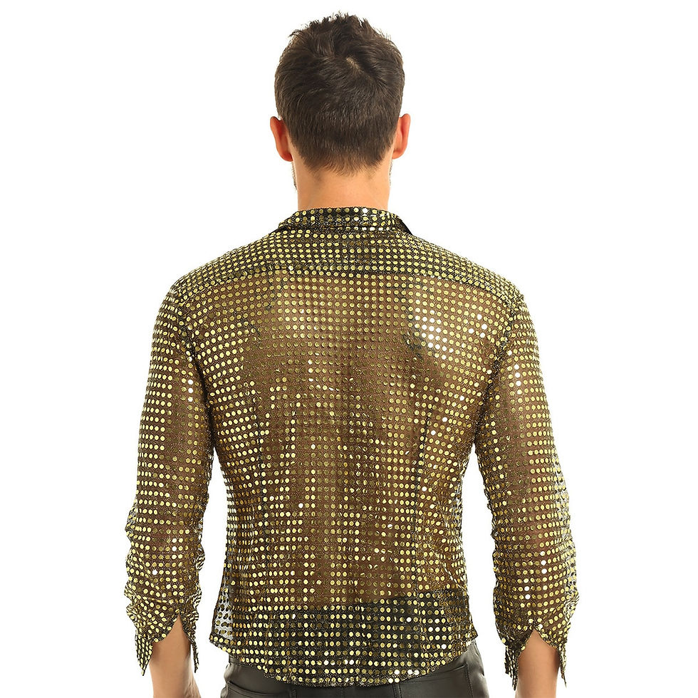 Thumbnail: Mens Tuxedo Shirts Shiny Sequins See Through Messed Long Sleeve Clubwear for