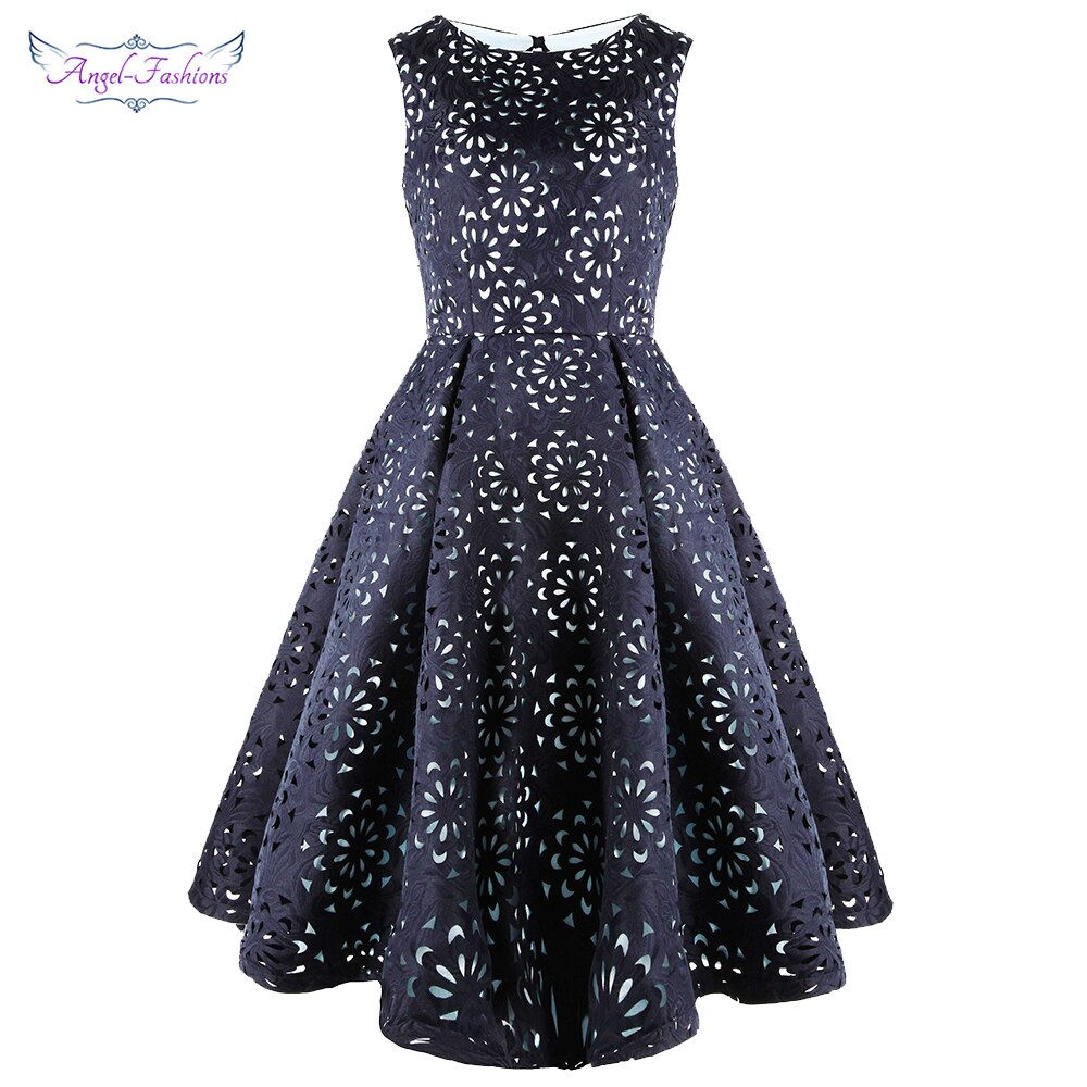 Angel-fashions Women's Party Prom Gown Round Neck Tie Back Floral A-Line Cut
