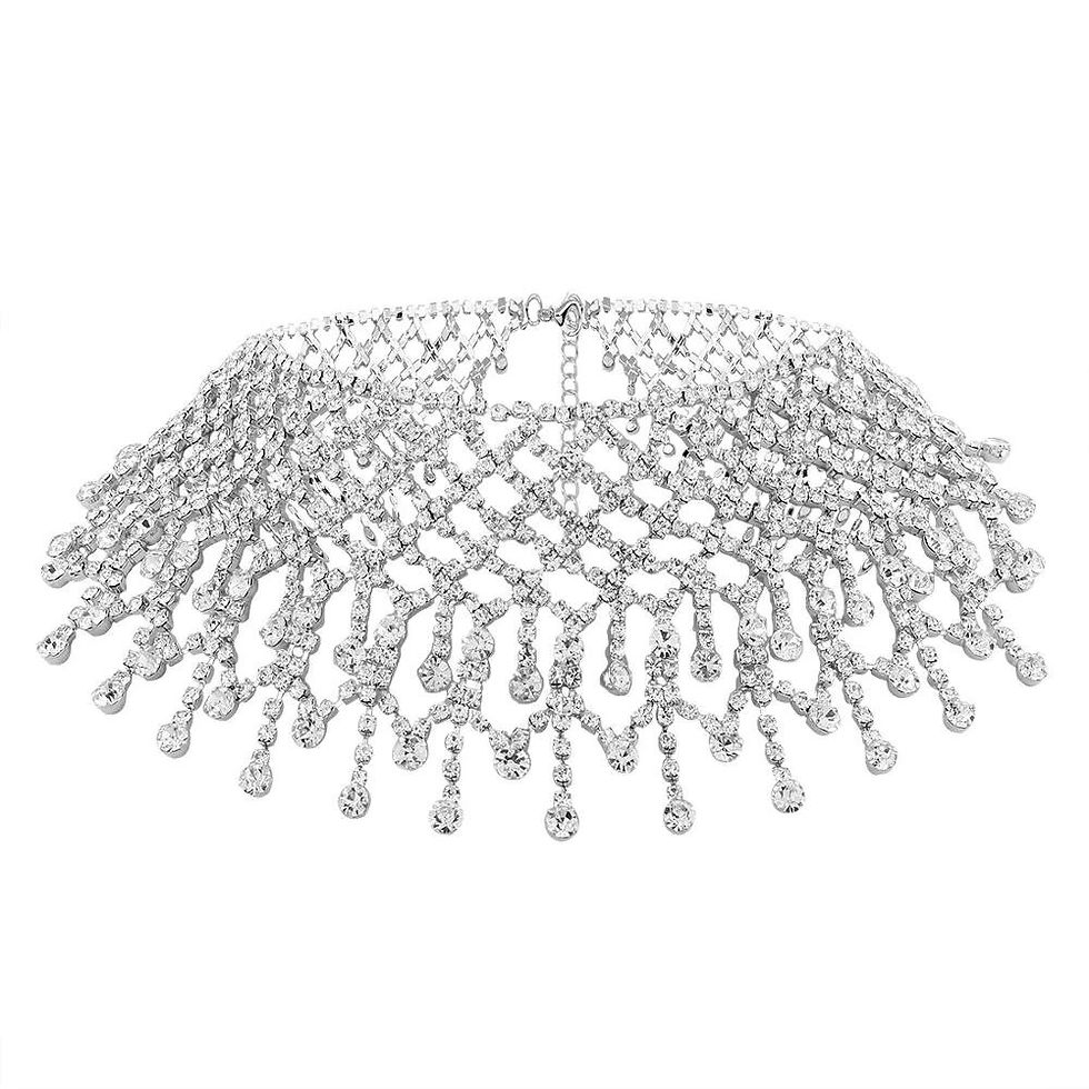Miniatura: Crystal Rhinestone Tassel Choker Necklace for Women Luxury Neck Tassel New