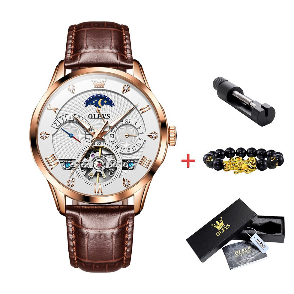 Thumbnail: OLEVS Men Automatic Mechanical Leather strap Skeleton Luxury Date
