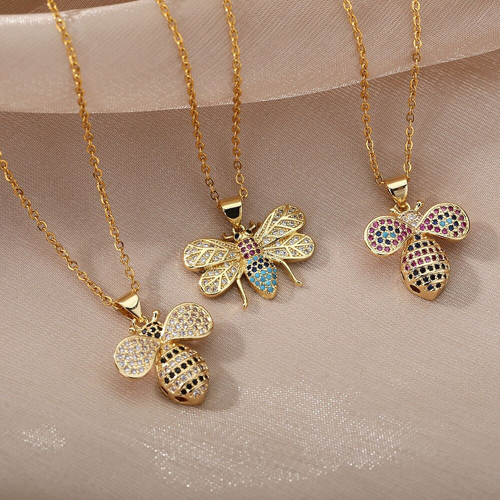 Miniature : RXSMll Bee Pendant Necklace For Women Luxury Colorful Zircon Gold Plated