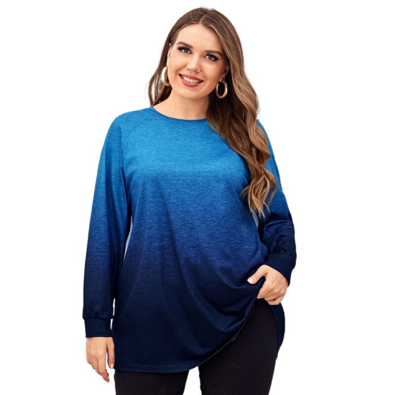 Thumbnail: Plus Size Women's Gradient Long Sleeve T-Shirt Round Neck Loose Autumn Tee