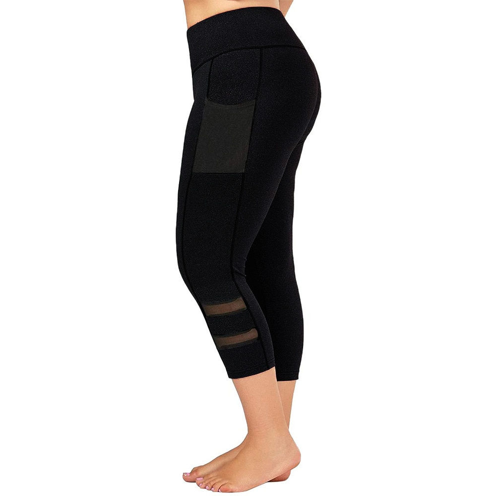 Plus Size Fitness Push Up Leggings 3/4 Lady's Pants Women High Waist Elastic Sl