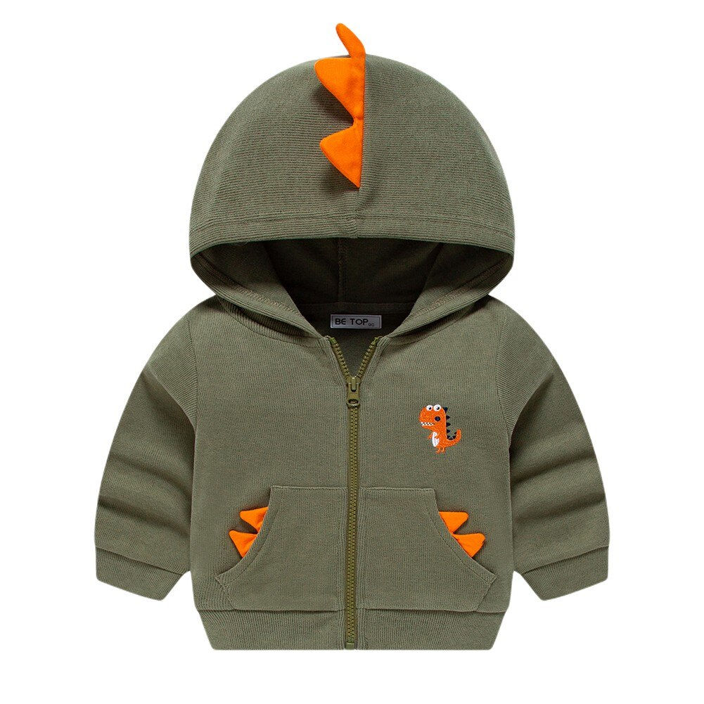 Autumn Toddler Boy Hooded Jacket Dinosaur Cartoon Casual Long Sleeve