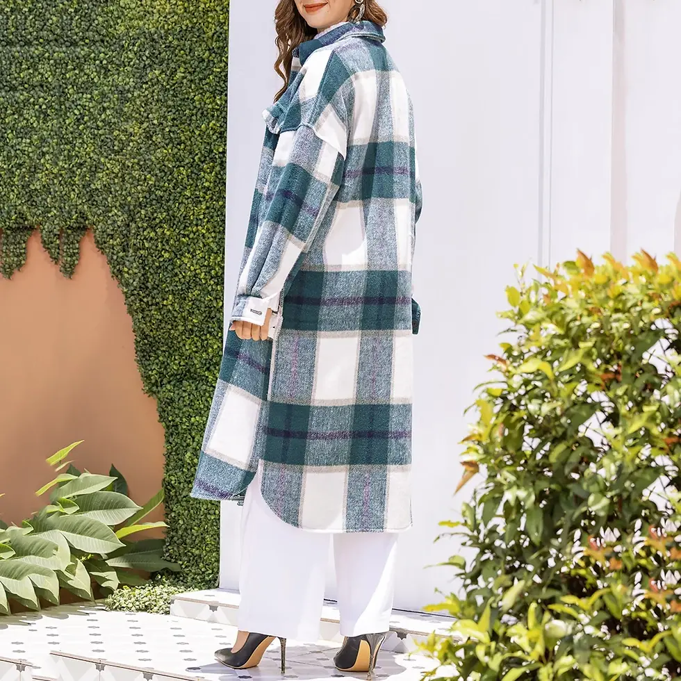 Sīktēls: 2023 NEW Casual Outwear Plaid Prints Long Sleeve Pockets Lapel Cardigan