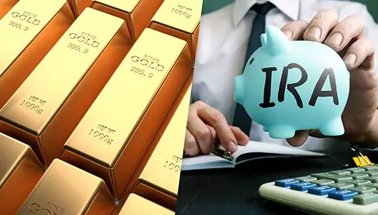 401k to Gold IRA rollover concept with gold bars and retirement savings