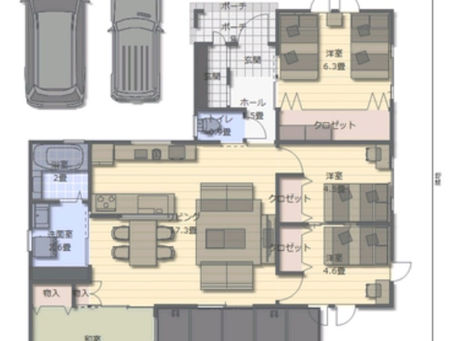 64坪の土地に建つ26.8坪の4 LDK 素敵な平家(平屋)間取り