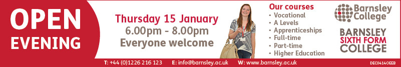 Banner advert and link to Open Evening Info on Barnsley College website