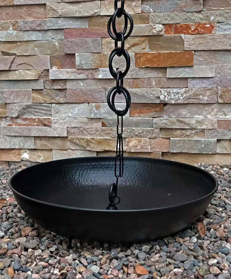 Hammered bowl for rain chain black