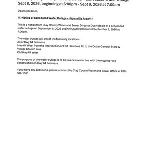 Clay County Water & Sewer Scheduled Water Outage