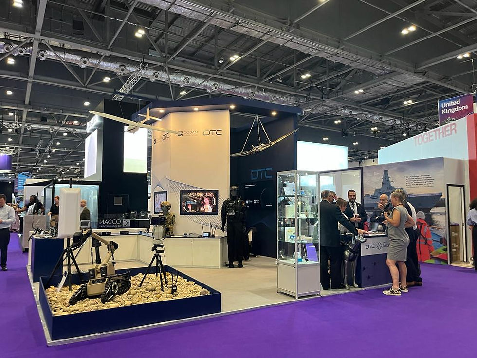 Avon Protection exhibition stand with large-format lightboxes at DSEI London