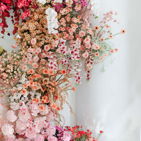 Tiny pink blossoms hanging in clusters, resembling a spring cherry blossom display.