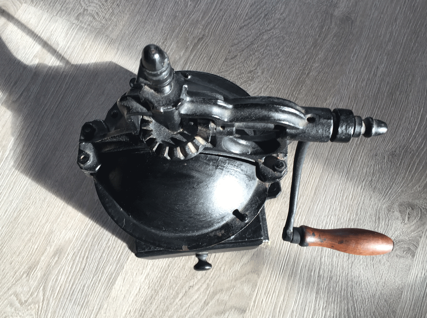 Antique-Cast-Iron-Coffee-Grinder-From-Top