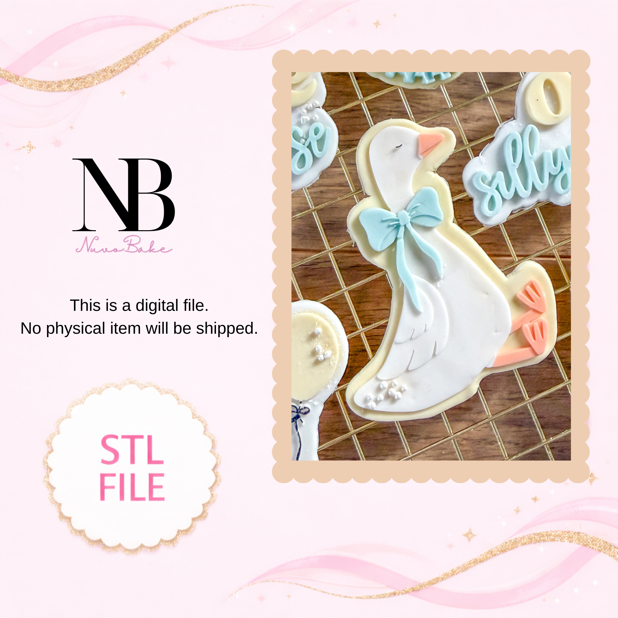 Sitting goose with bow - stamp and cutter (Digital STL file)