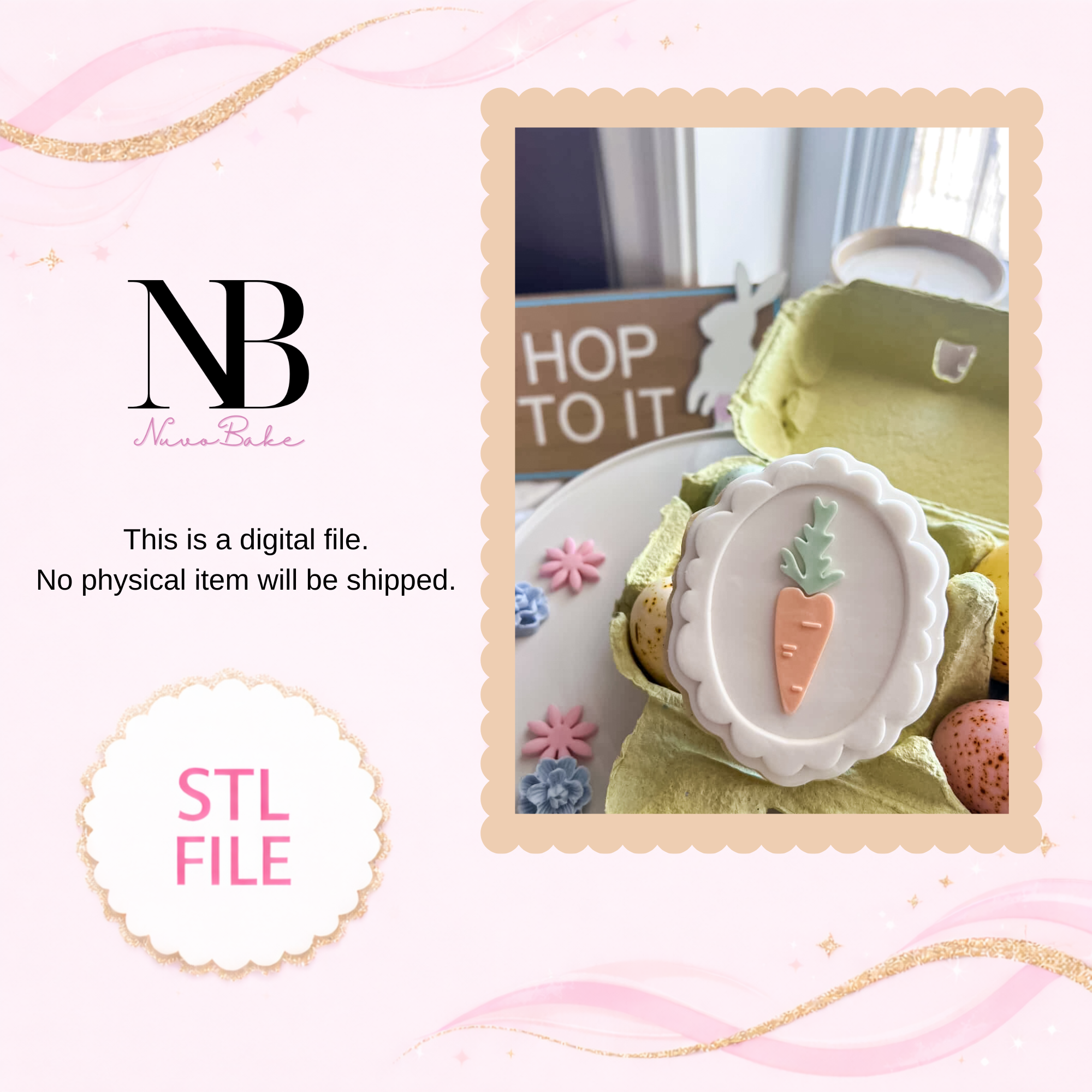 Carrot in scalloped frame - stamp and cutter (Digital STL file)