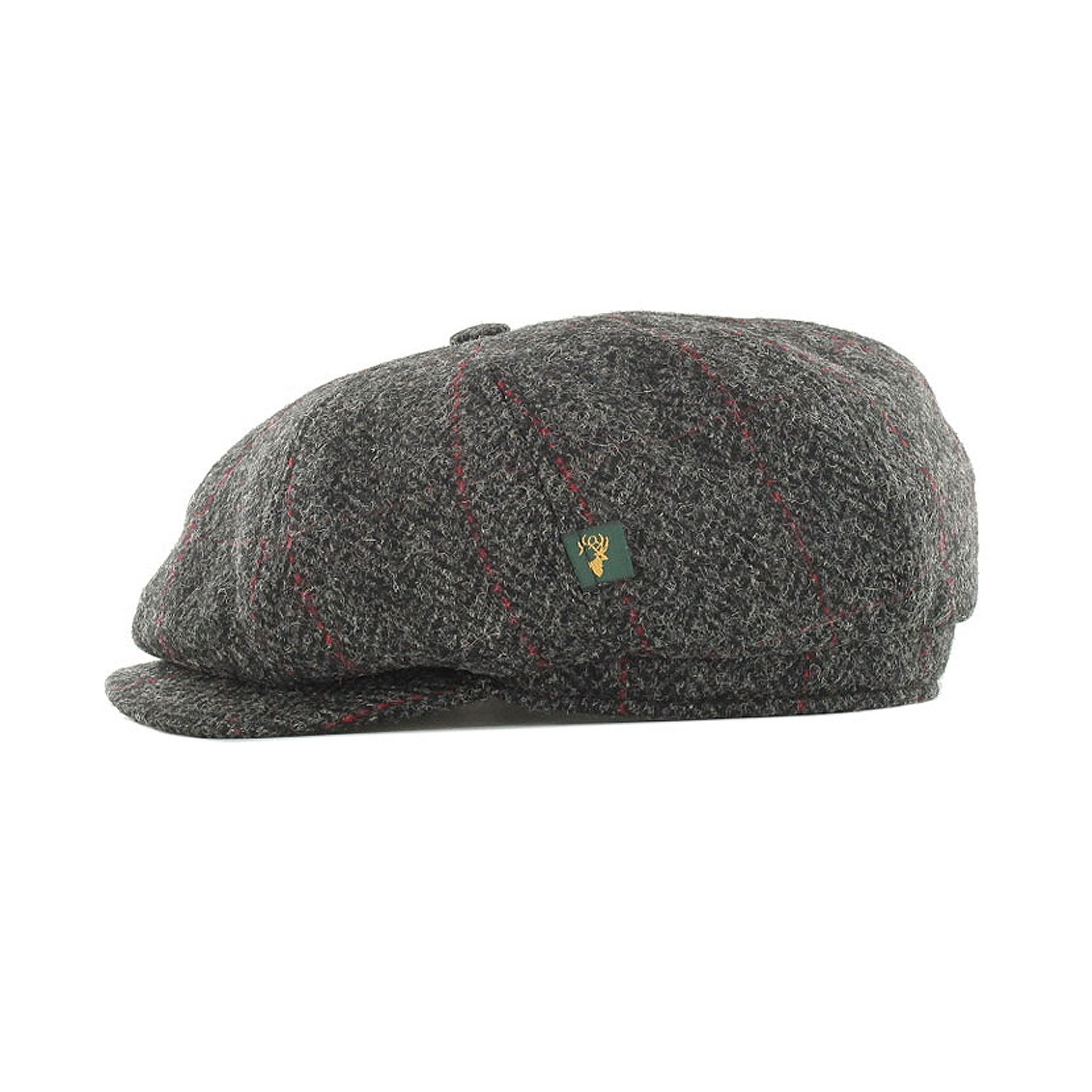 Mucros Weavers Irish Tweed 8 Panel Driving Cap - Charcoal with Red (31)