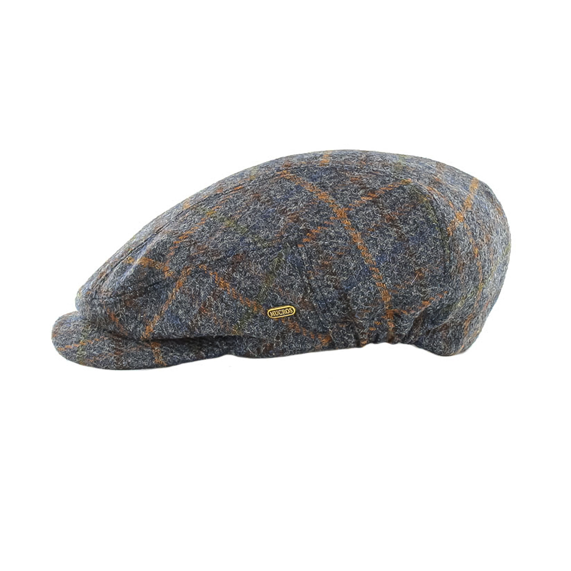 Mucros Weavers Irish Tweed Mens Kerry Cap - Green with Brown & Blue Stripe (781)