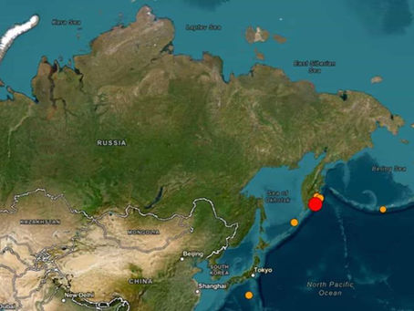 USGS confirma sismo de magnitud 8.7 frente a la costa de Rusia.