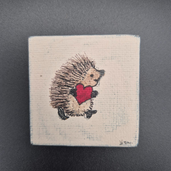 Thumbnail: Hand-Painted Mini Canvas Hedgehog & Heart (Set of 3)