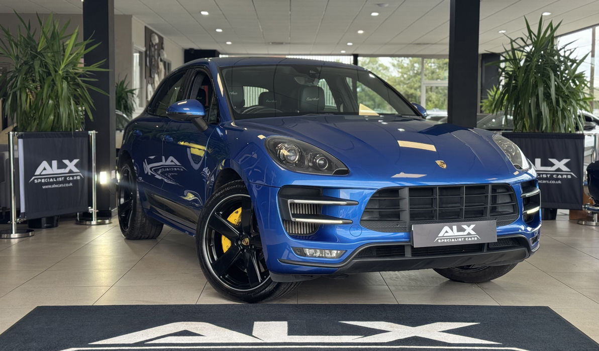 Porsche Macan Turbo Finished in Sapphire Blue metallic, Full Black extended leather interior with contrasting Turbo interior package in Rhodium Silver. We are proud to bring to market this incredible specification Macan Turbo fitted with a host of highly desirable options. Highlights include the Porsche Carbon Ceramic Braking System, Panoramic Sunroof, Porsche Torque Vectoring Plus, Turbo Interior Package, Adaptive Air Suspension and so much more, the options list on this car is truly magnificent. The car has had just 2 owners from new and comes complete with a Full Porsche main dealer & Porsche specialist (Ourselves) service history. For more details on this outstanding example get in touch with a member of the team today on 01765 522523.