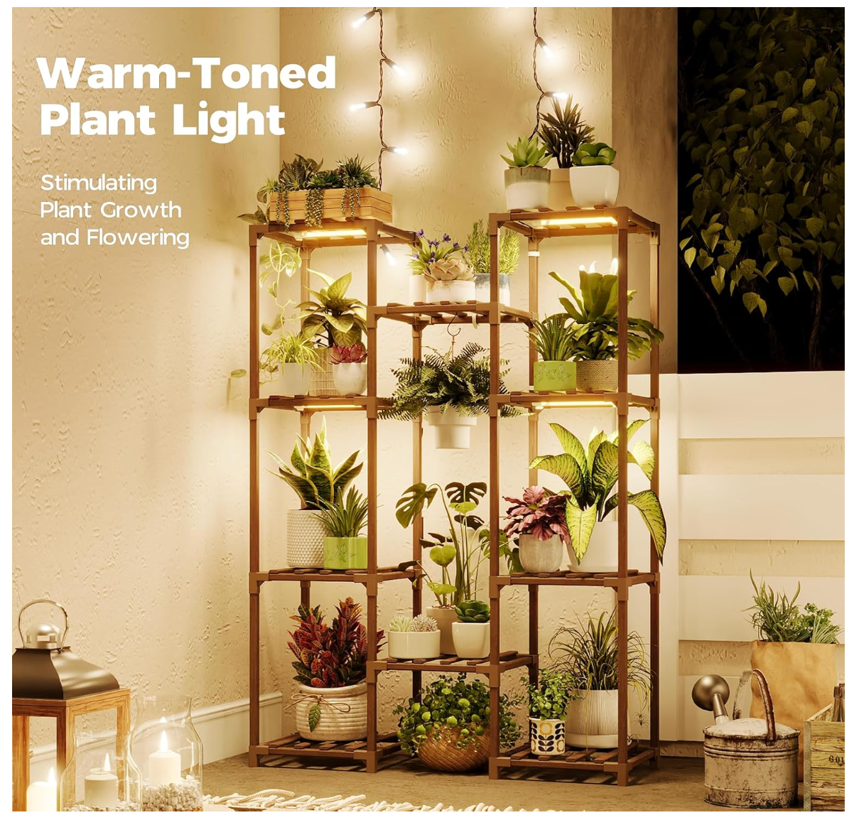 Tiered Plant Shelf with Warm Grow Light