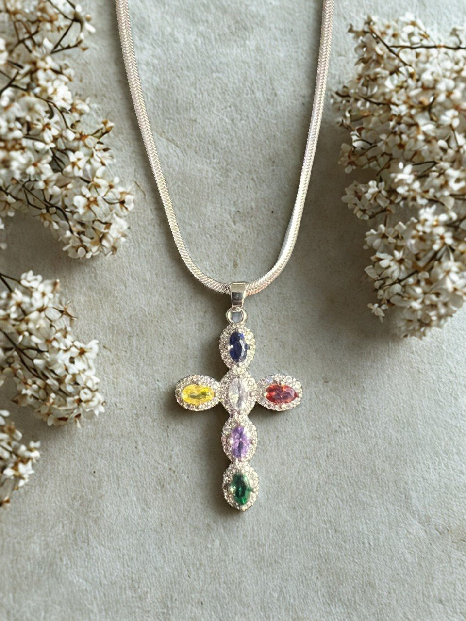 "The Covenant of Light" Multi-Stone Cross Necklace